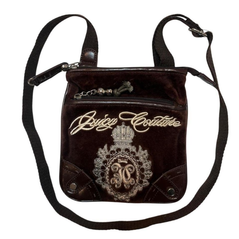 Vintage Juicy Couture Crossbody McBling 2000s Brown Velour Leather‎ Y2K EUC